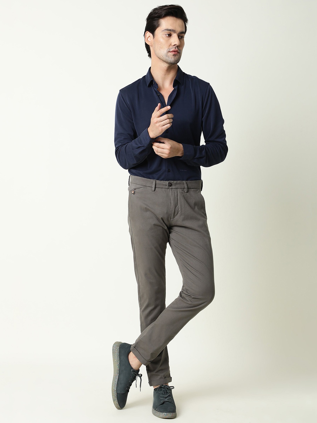 

RARE RABBIT Men Aps Mid-Rise Slim Fit Trouser, Grey