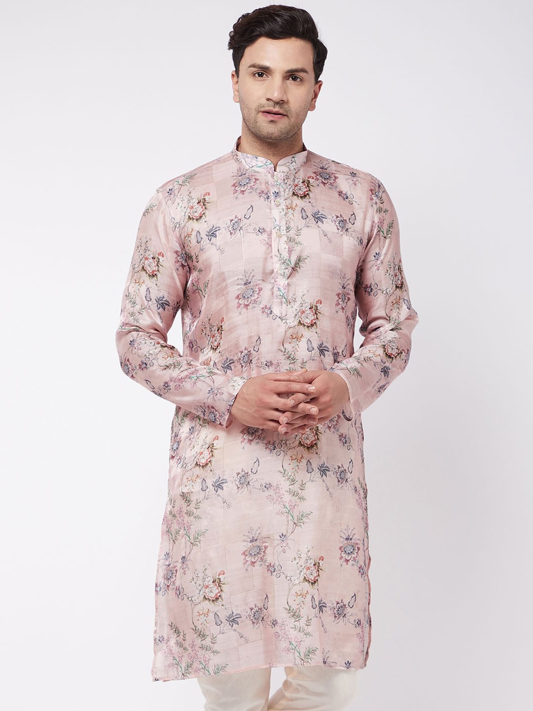 

VASTRAMAY Men Pink Floral Printed Kurta