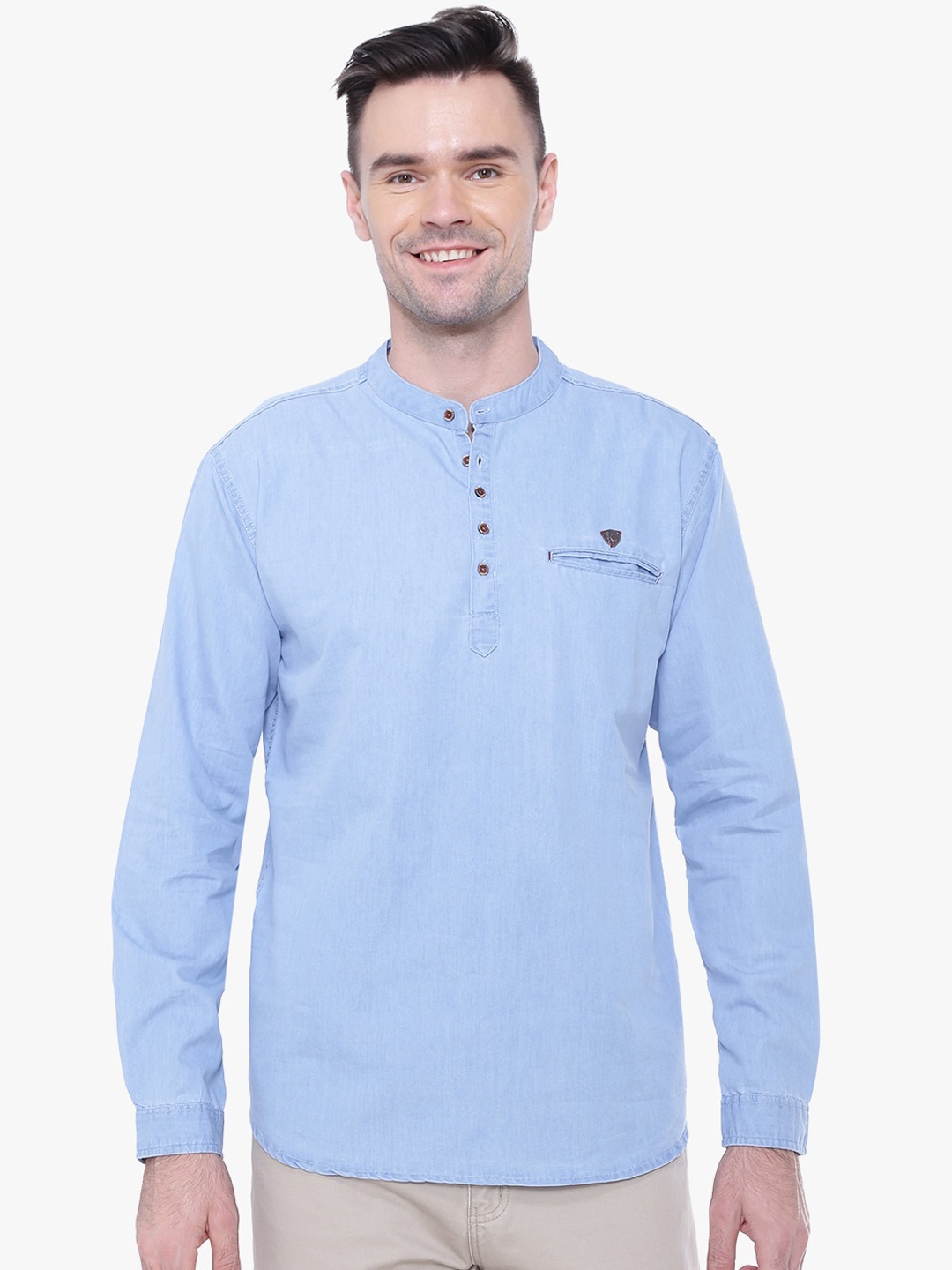 

Kuons Avenue Men Blue Thread Work Denim Kurta