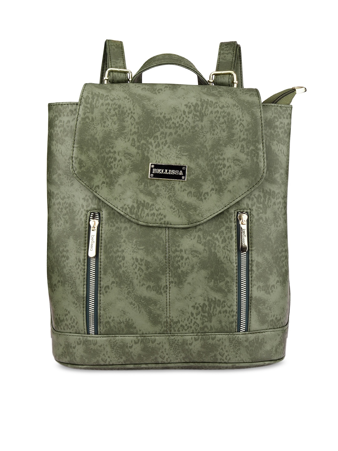 

Bellissa Green Animal PU Structured Handheld Bag with Cut Work
