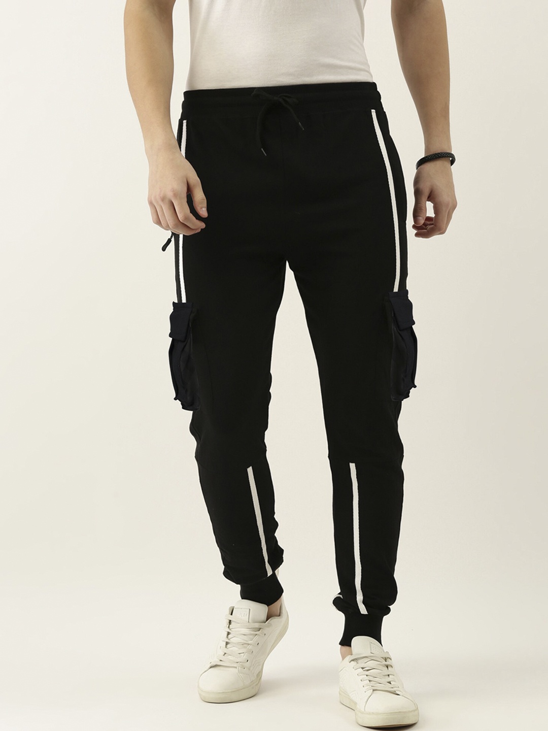

Maniac Men Black & White Striped Cotton Slim Fit Jogger