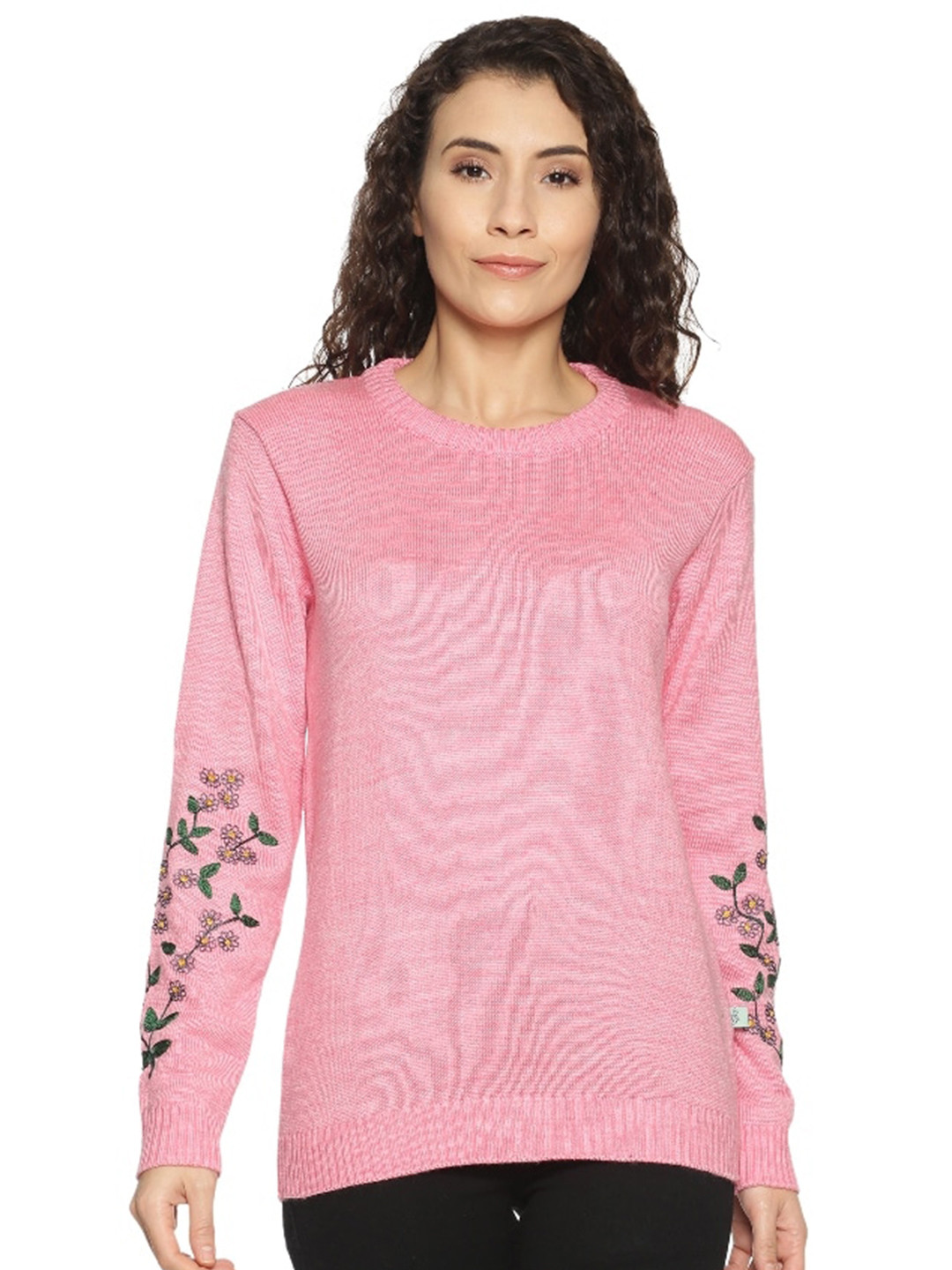 

BEVERLY BLUES Women Pink Solid Round Neck Pullover Sweater