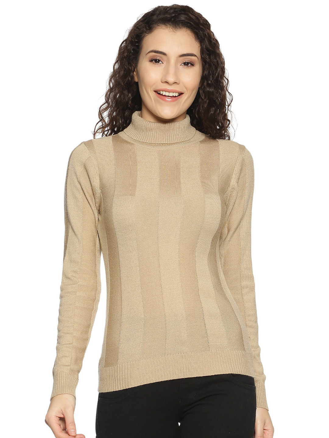 

BEVERLY BLUES Women Beige Striped Pullover