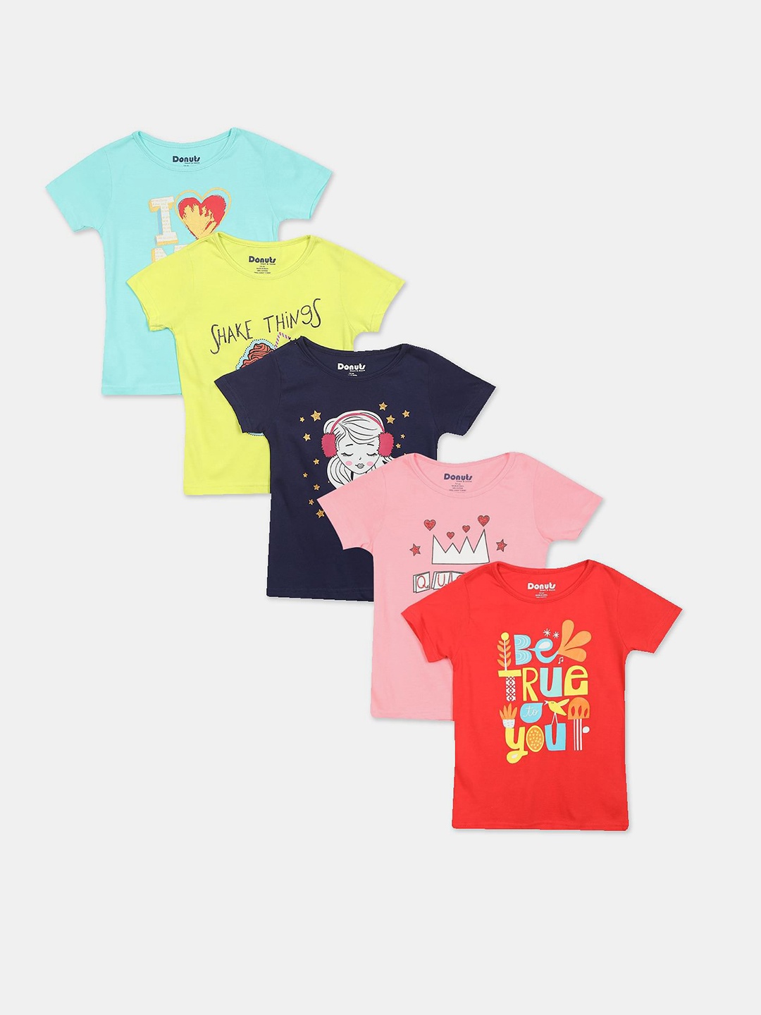 

Donuts Girls Pack of 5 Printed T-shirt, Assorted