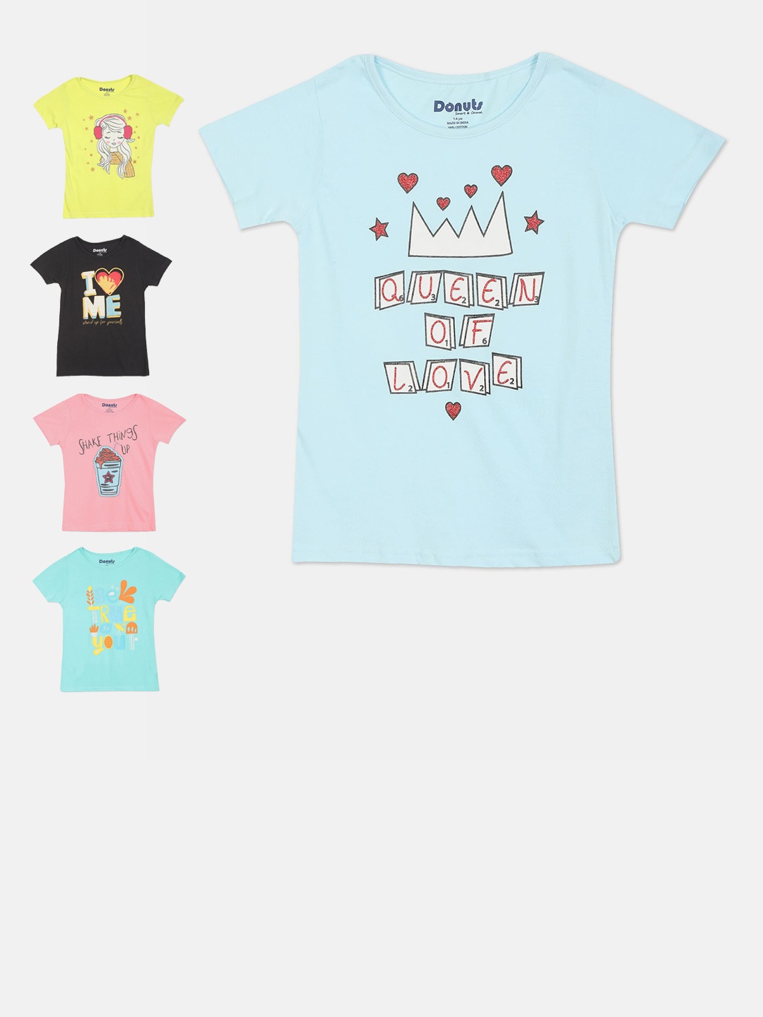

Donuts Girls Pack Of 5 Assorted Printed Cotton T-shirt