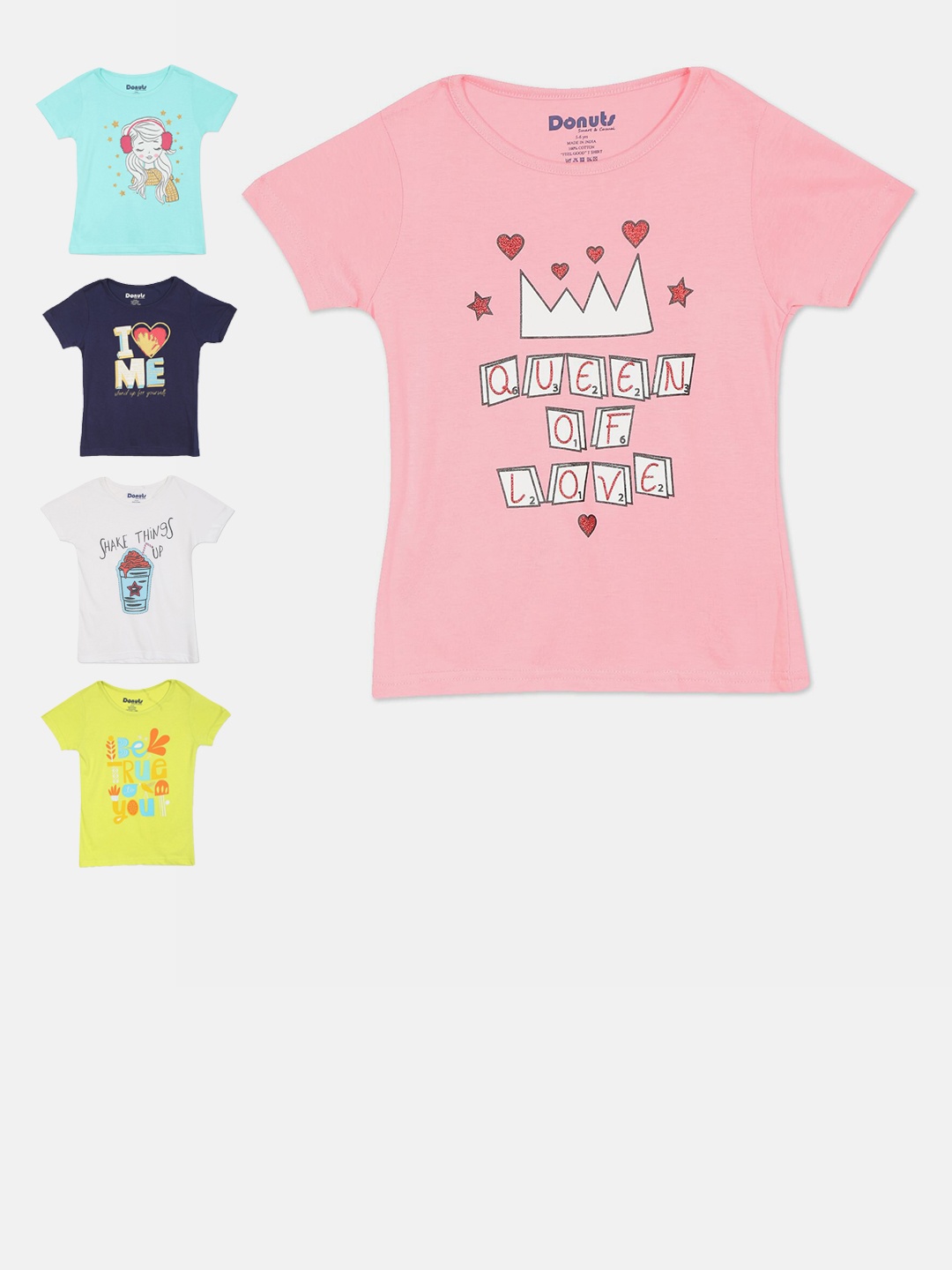 

Donuts Girls Pack Of 5 Assorted 5 Printed Cotton T-shirt