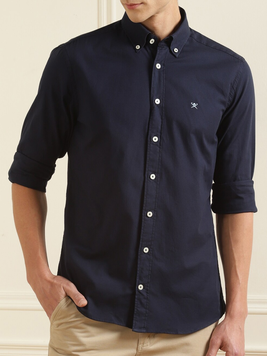 

HACKETT LONDON Men Navy Blue Pure Cotton Casual Shirt