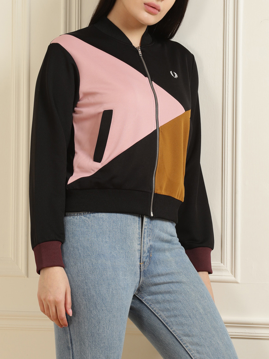 

Fred Perry Women Black & Pink Colourblocked Water Resistant Bomber Jacket