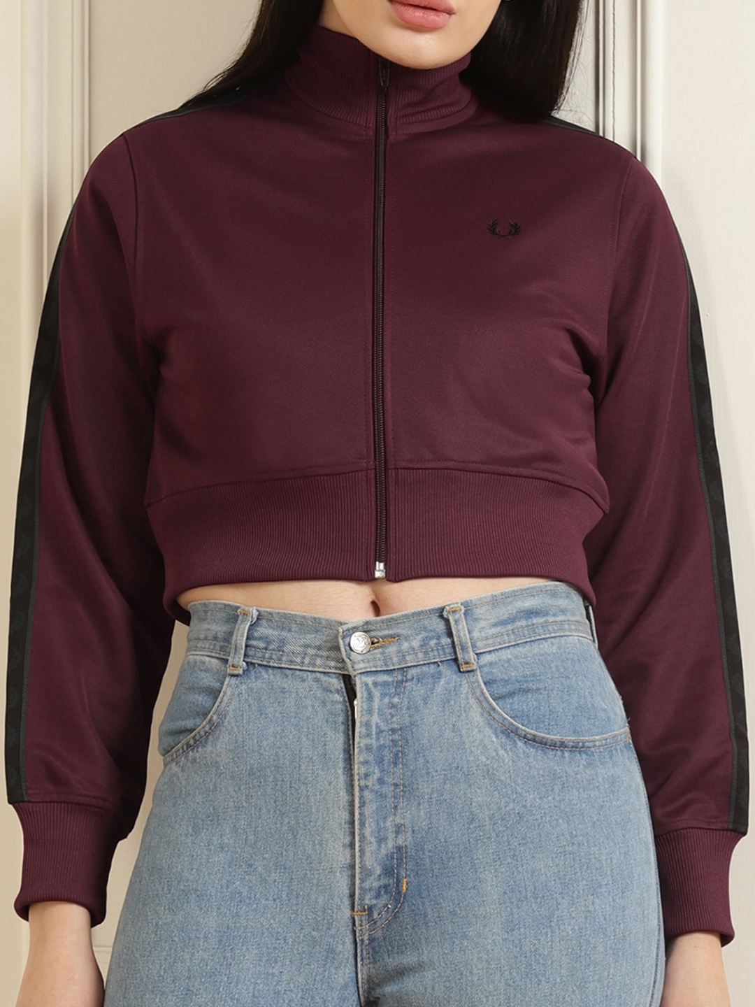 

Fred Perry Women Burgundy Water Resistant Crop Bomber Jacket