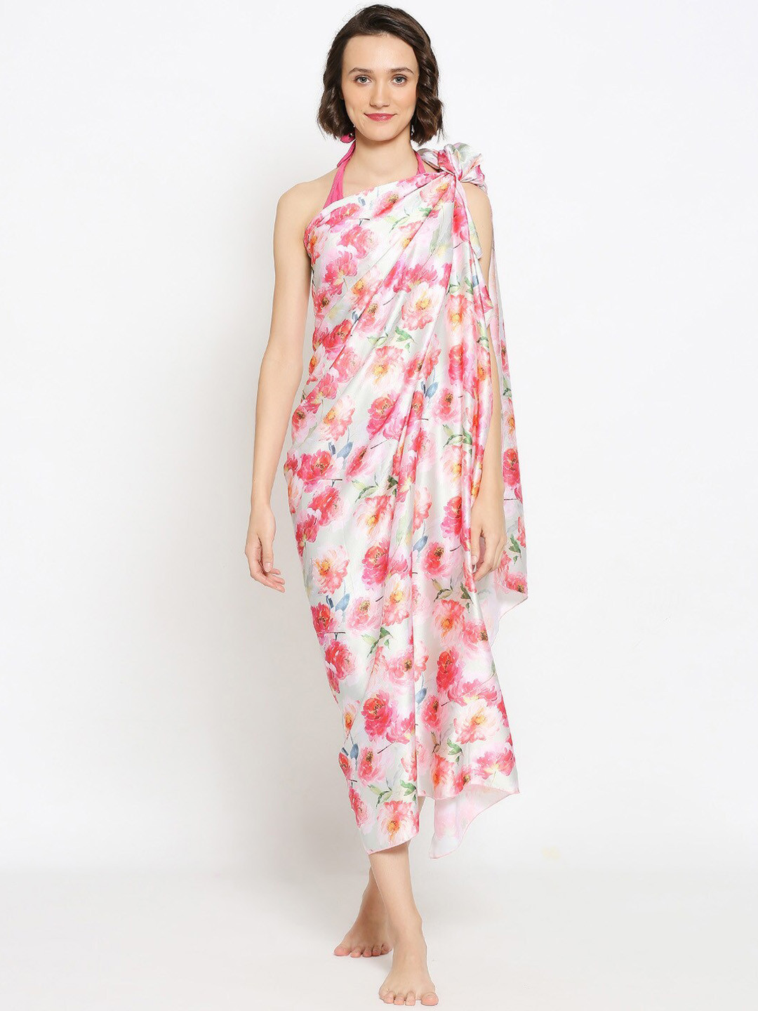 

Dupatta Bazaar Women White & Pink Printed Sarong