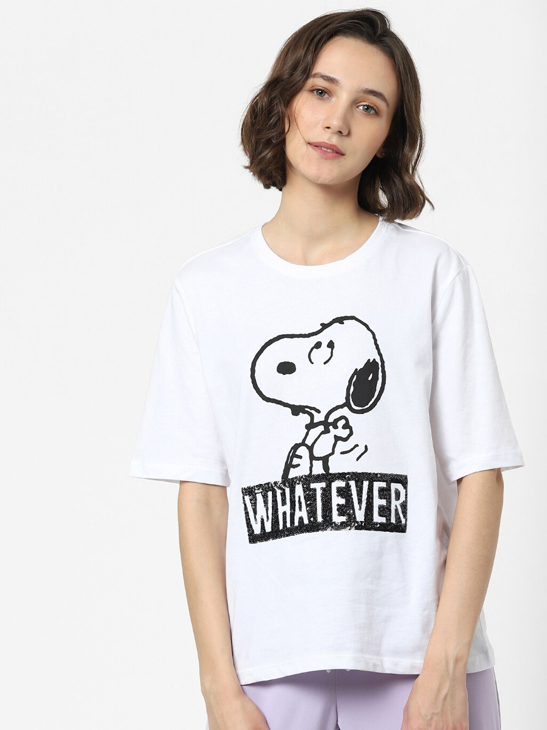 

ONLY Women White & Black Typography Printed T-shirt