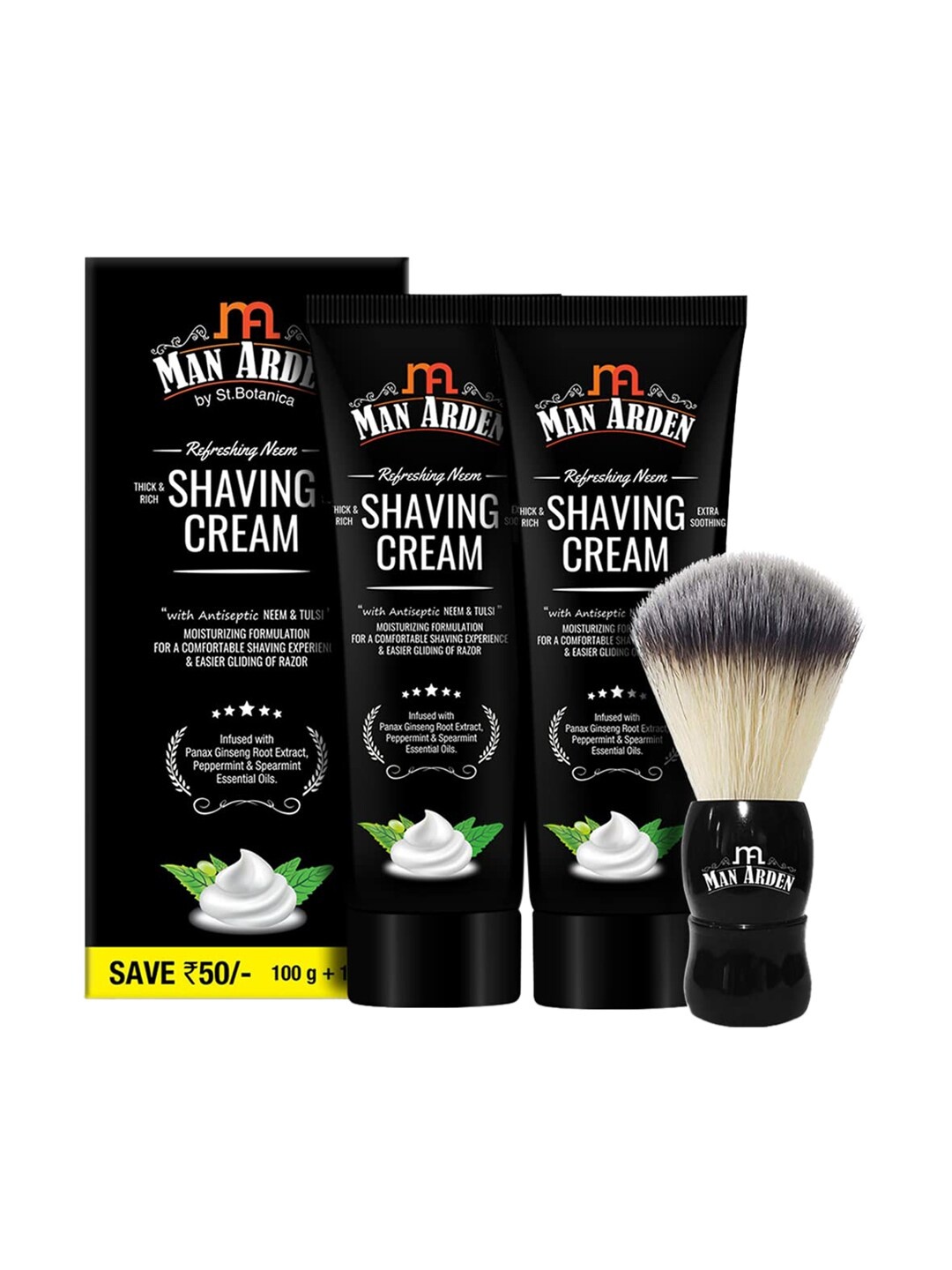 

Man Arden Set of 2 Refreshing Neem Shaving Cream & 1 Elegant Black Shaving Brush