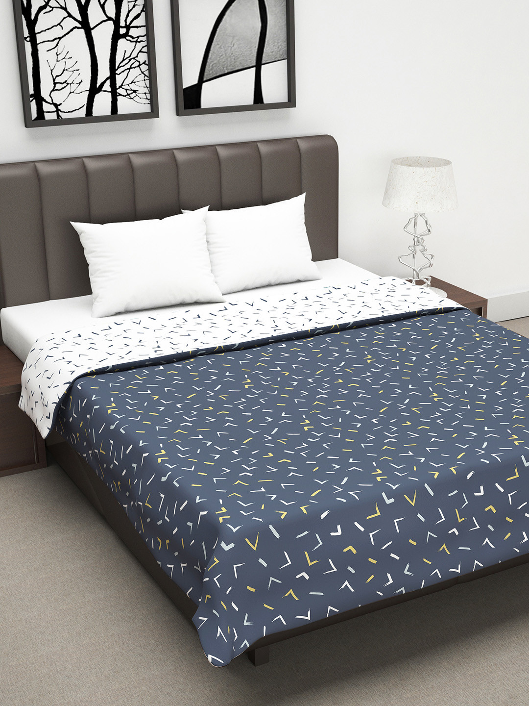 

Divine Casa Navy Blue & White AC Room 120 GSM Double Bed Dohar