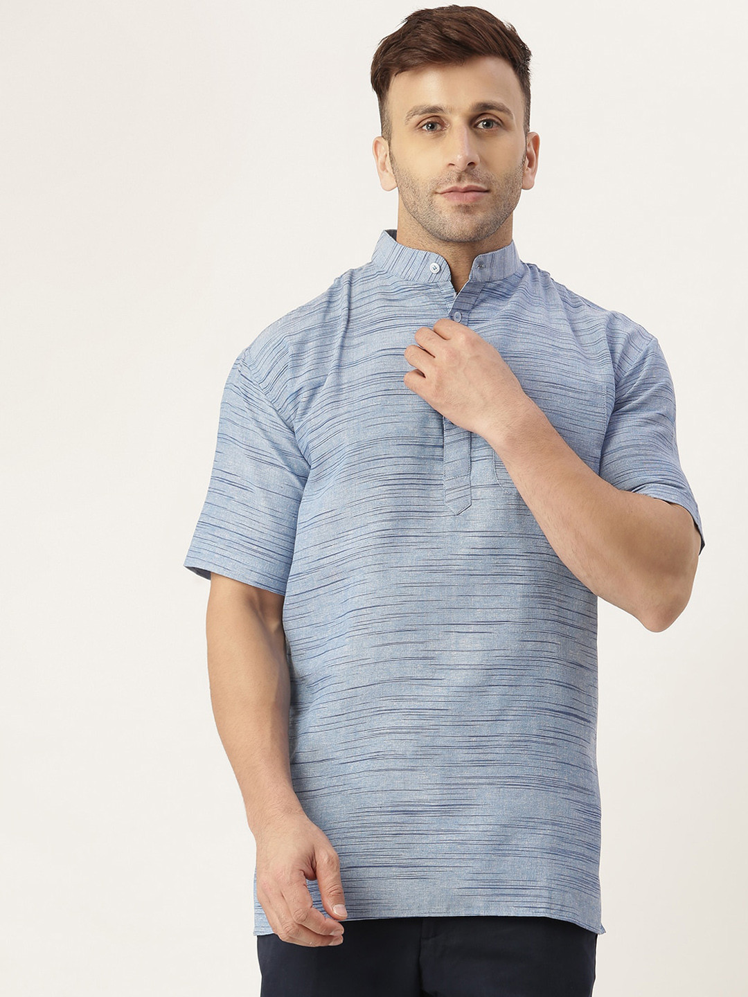 

KHADIO Men Blue Thread Work Kurta