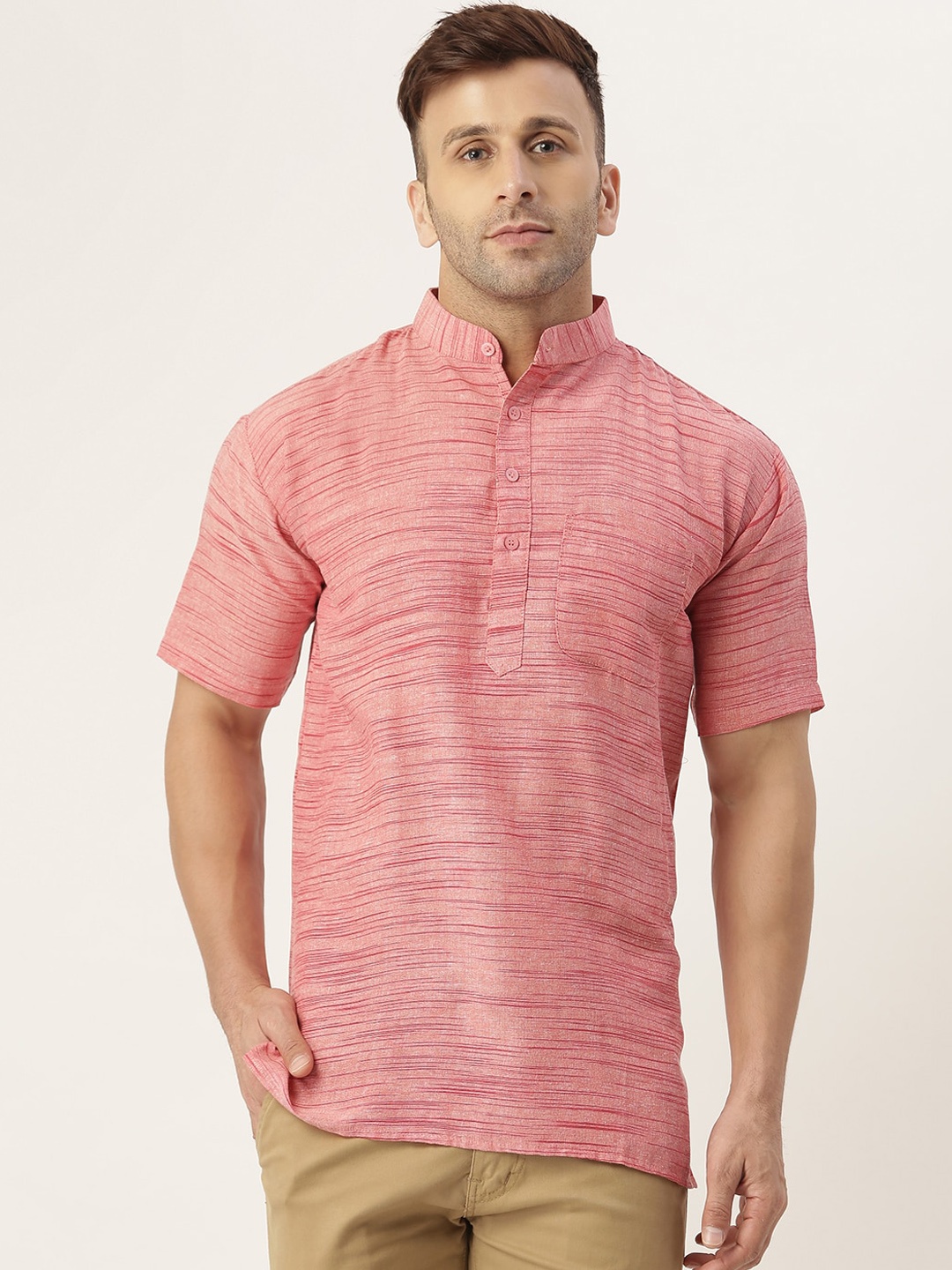 

KHADIO Men Red Thread Work Kurta