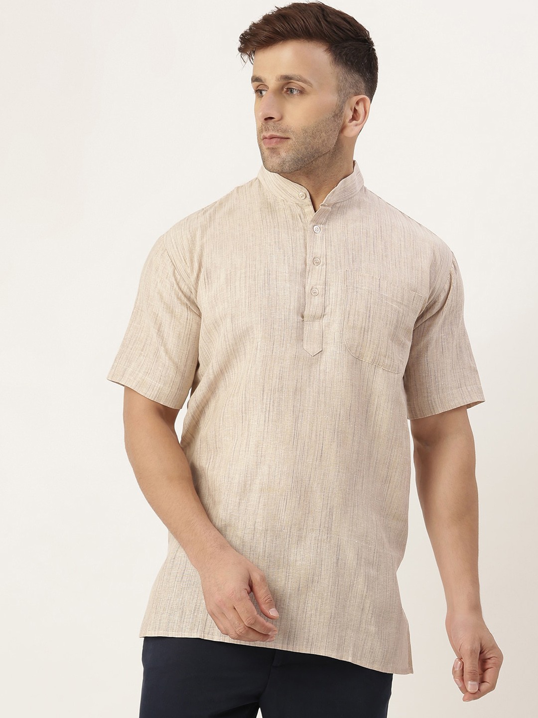 

KHADIO Men Beige Thread Work Kurta