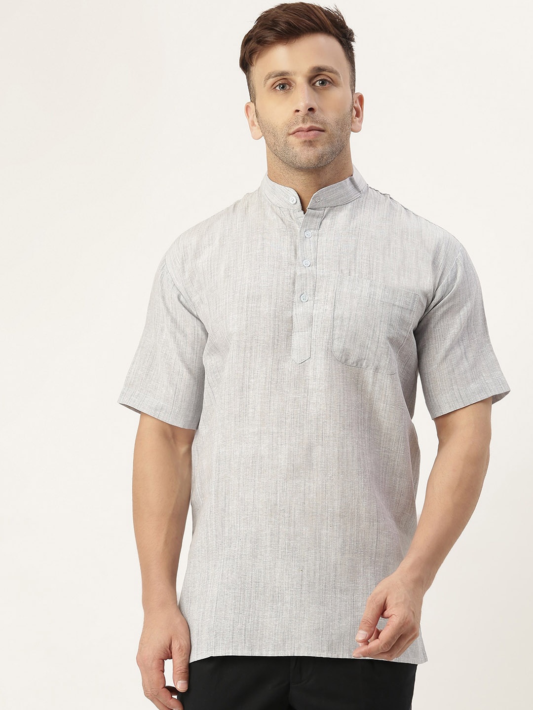 

KHADIO Men Grey Thread Work Kurta