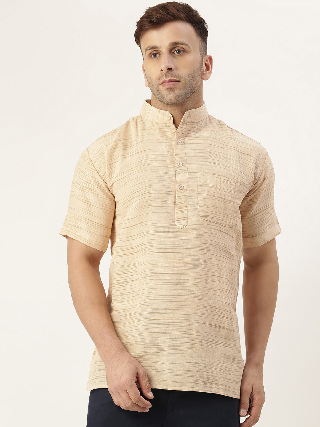 

KHADIO Men Beige Thread Work Kurta
