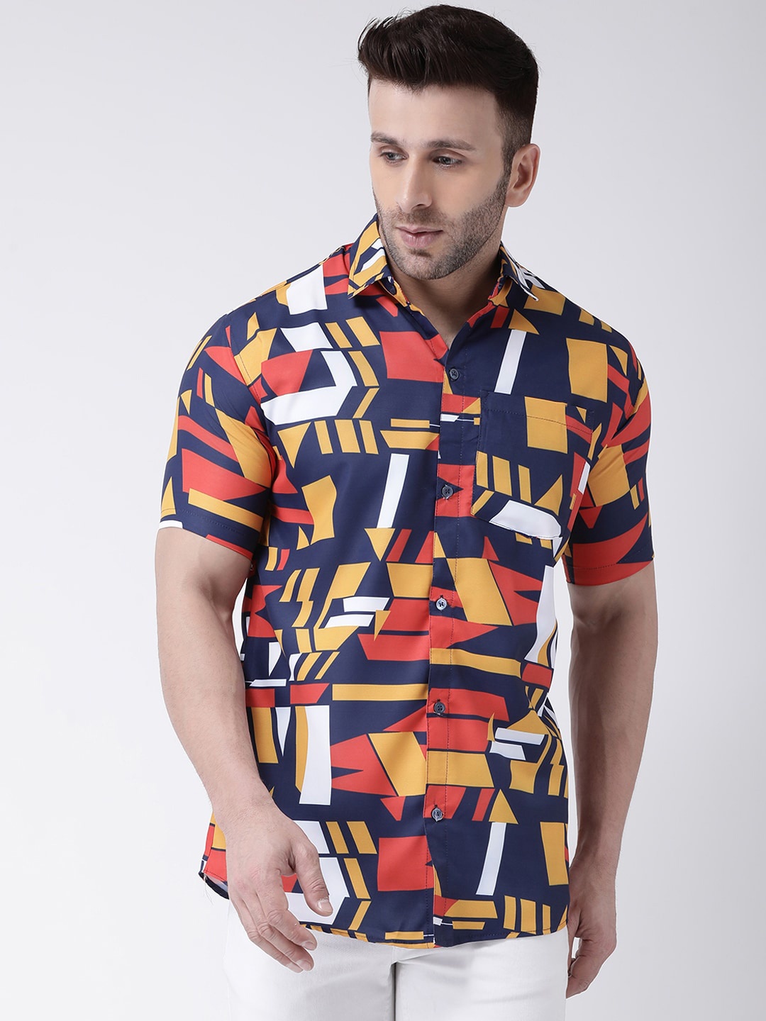 

KHADIO Men Navy Blue Printed Casual Shirt