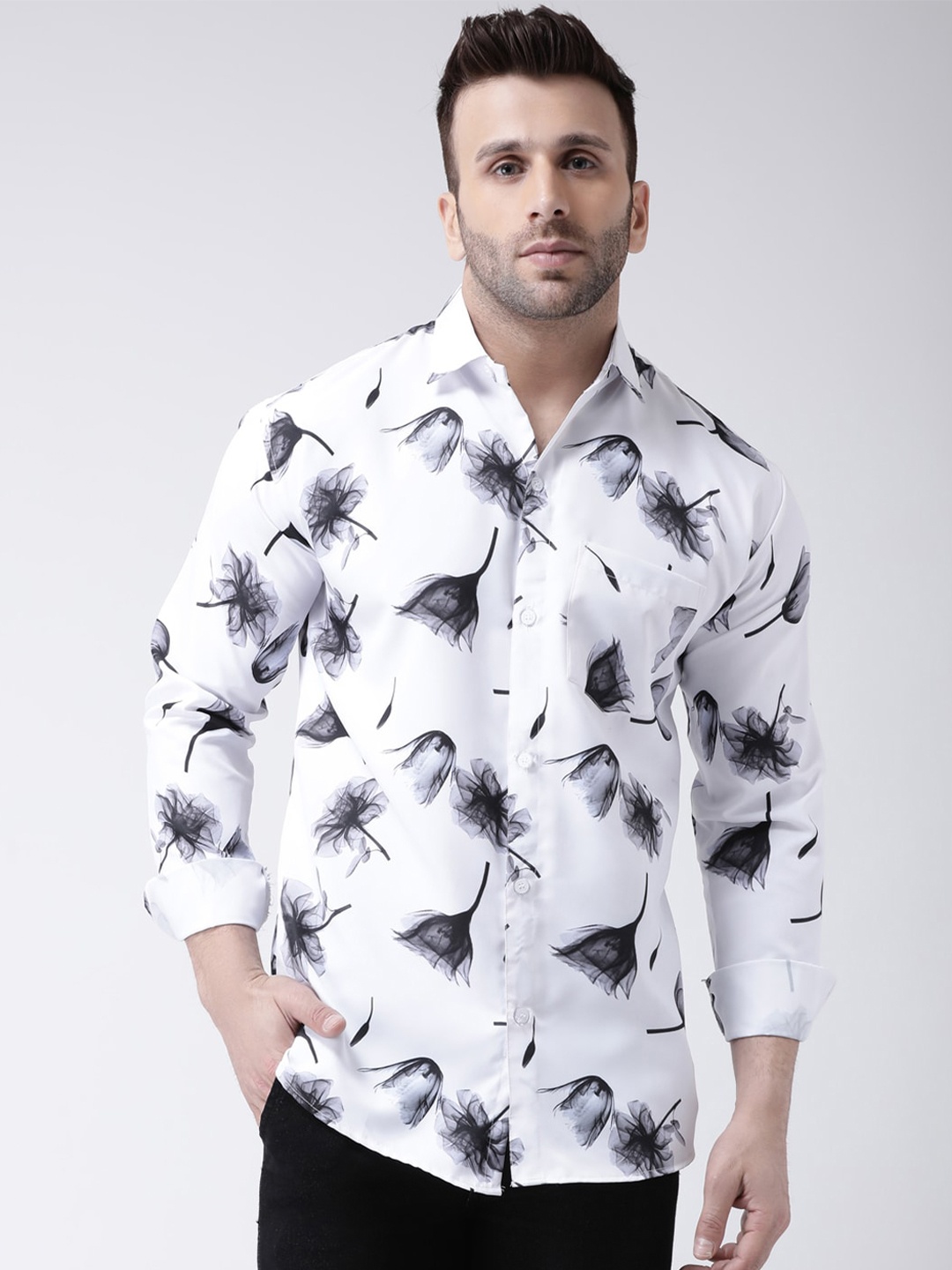 

KHADIO Men White Floral Printed Casual Shirt