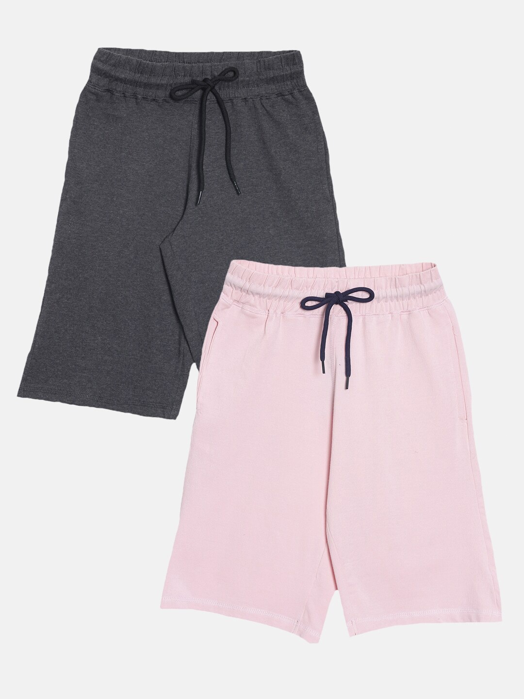 

American Kids Girls Grey Melange & Pink Pack Of 2 Solid Shorts