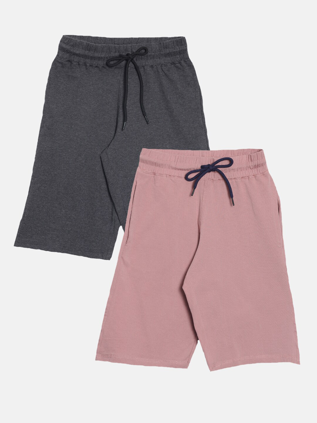 

American Kids Girls Grey Melange & Pink Pack Of 2 Solid Shorts