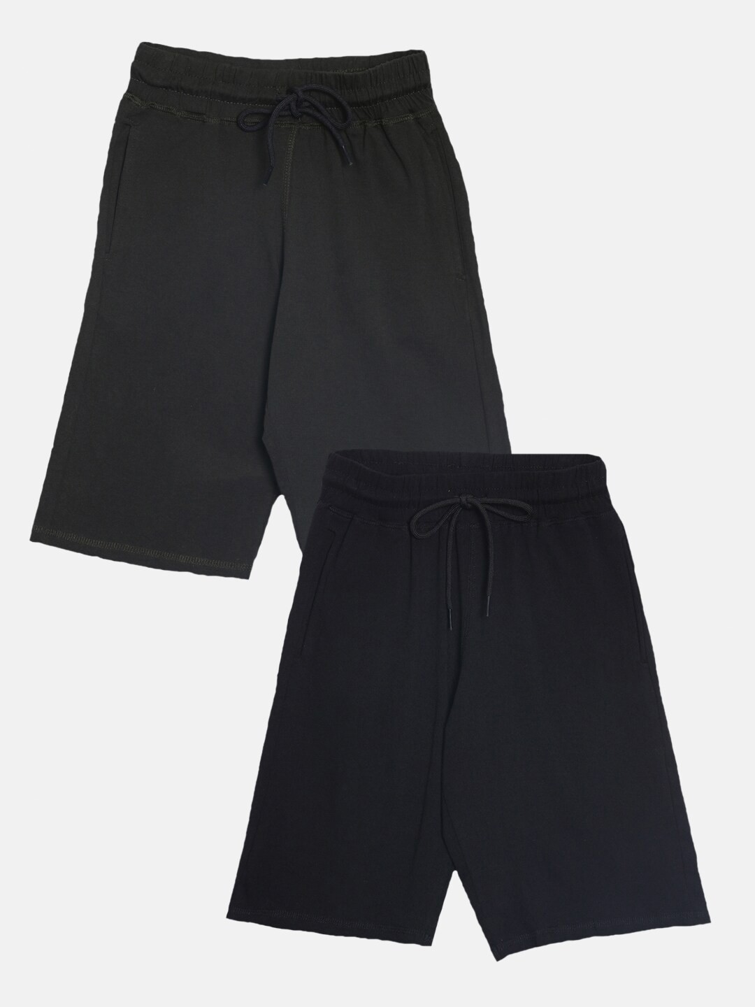 

American Kids Girls Olive Green & Black Pack Of 2 Solid Shorts