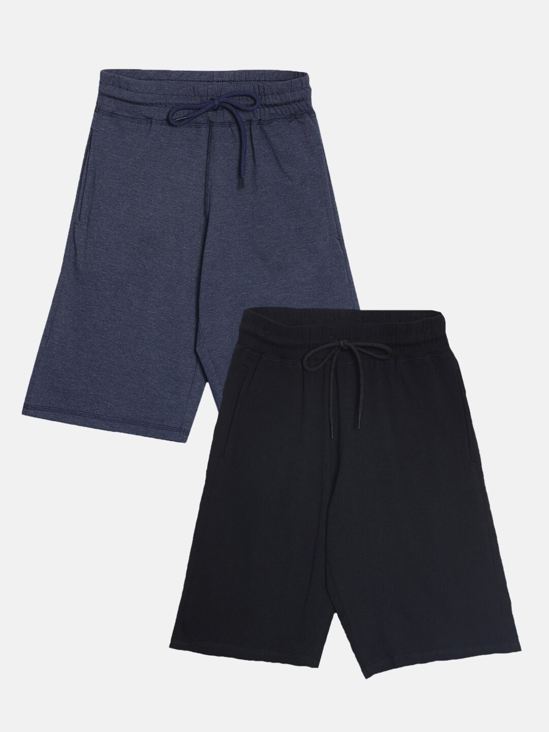 

American Kids Girls Blue & Black Pack Of 2 Solid Shorts, Navy blue
