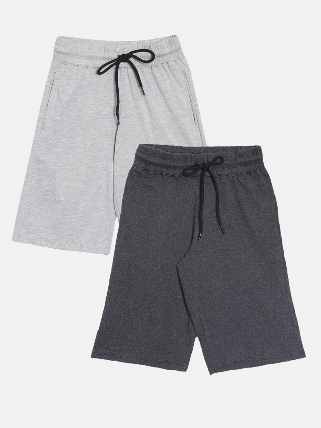 

American Kids Girls Grey Pack Of 2 Solid Shorts, Grey melange