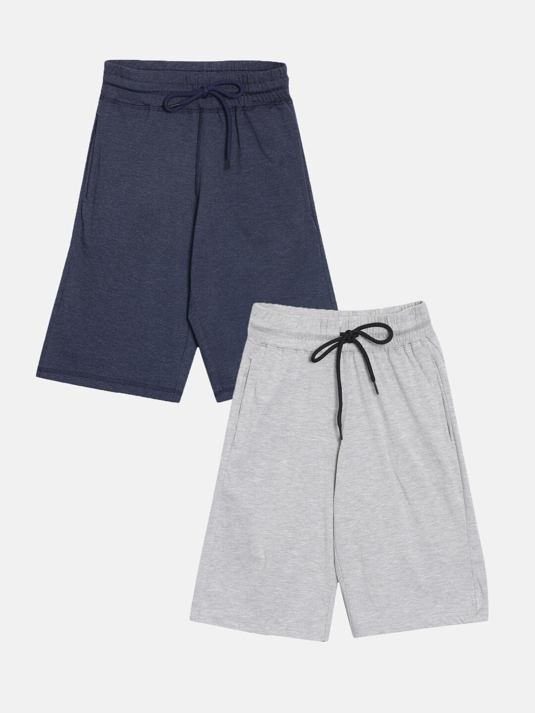 

American Kids Girls Grey & Navy Blue Pack Of 2 Solid Shorts