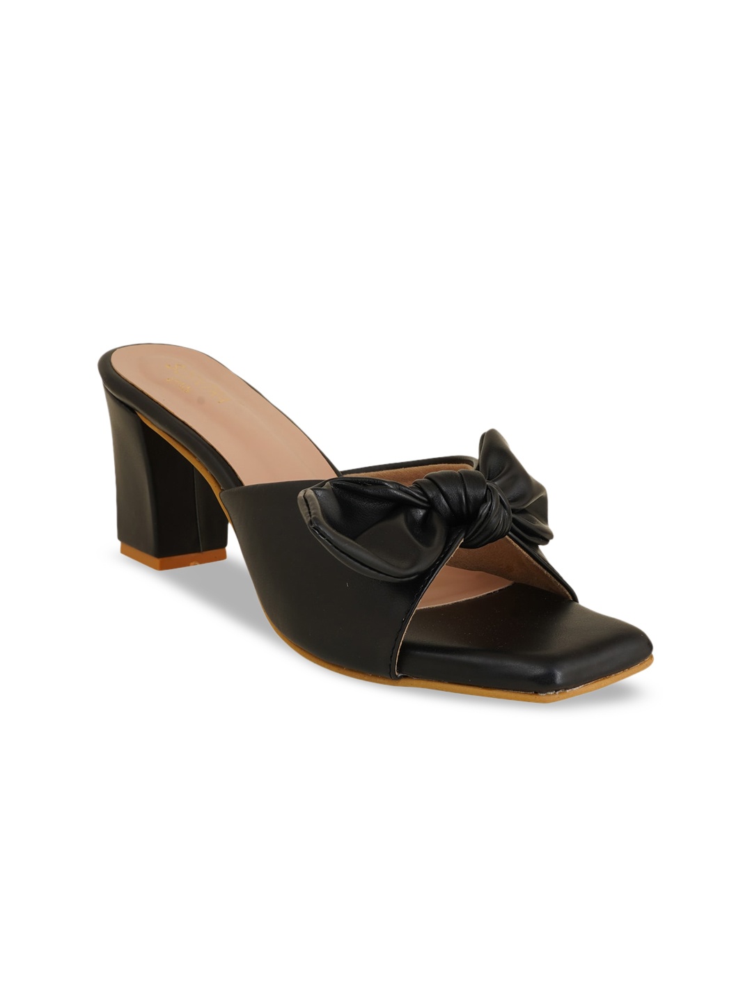 

SCENTRA Black Textured Block Sandals with Bows