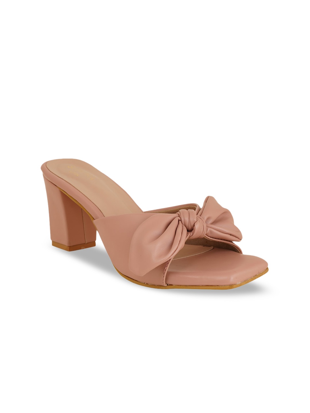 

SCENTRA Peach-Coloured Block Mules with Bows