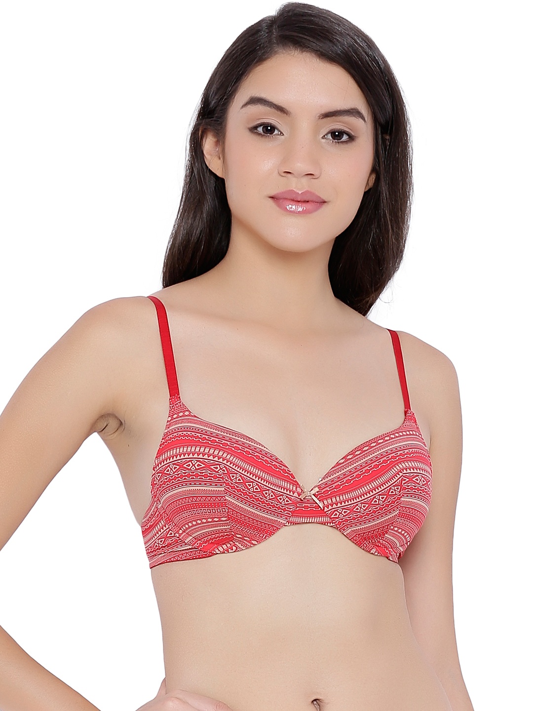 

Amante Red & Nude-Coloured Printed Medium-Coverage T-shirt Bra BRA50601