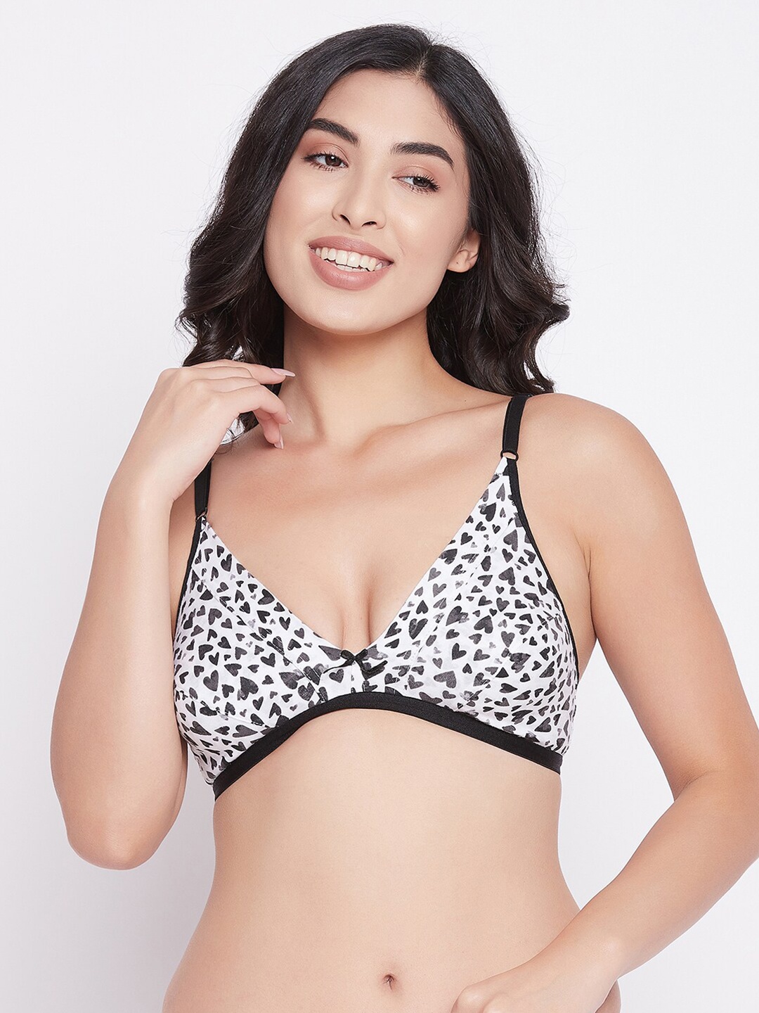 

Clovia White & Black Printed Plunge Bra