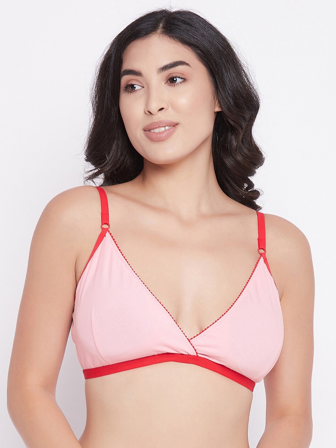 

Clovia Pink & Red Lightly Padded Beginners Bra