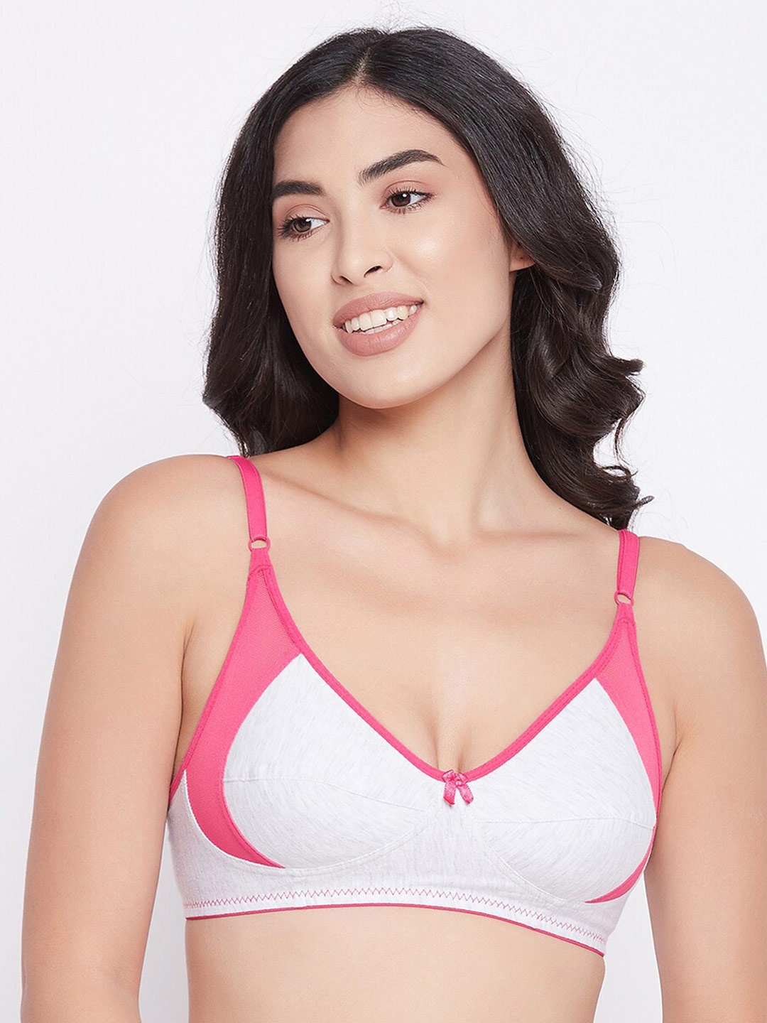 

Clovia Women Grey & Pink Colourblocked Non Padded Everyday Bra