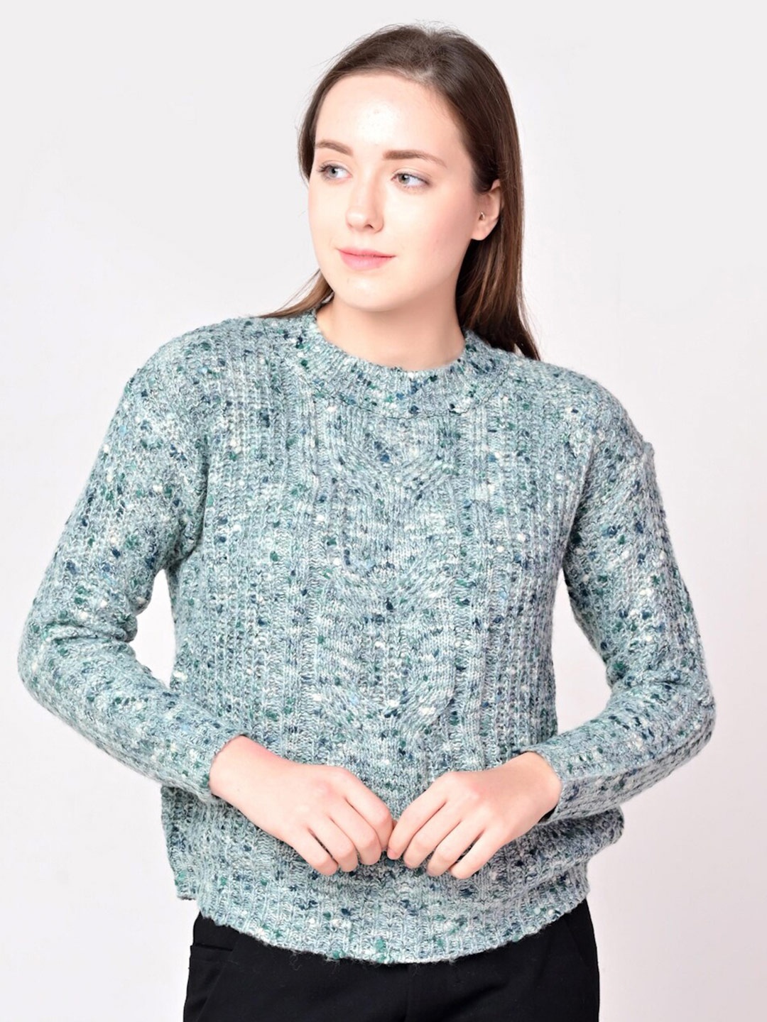 

NoBarr Women Green Self Design Acrylic Pullover