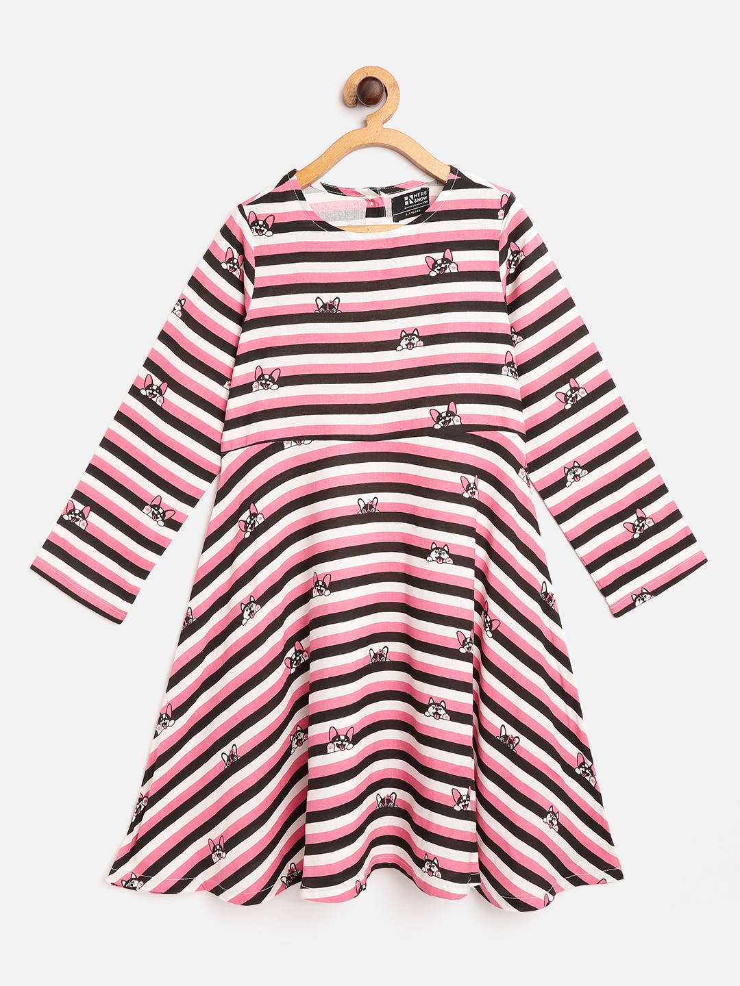 

HERE&NOW Girls White & Pink Striped A-Line Dress