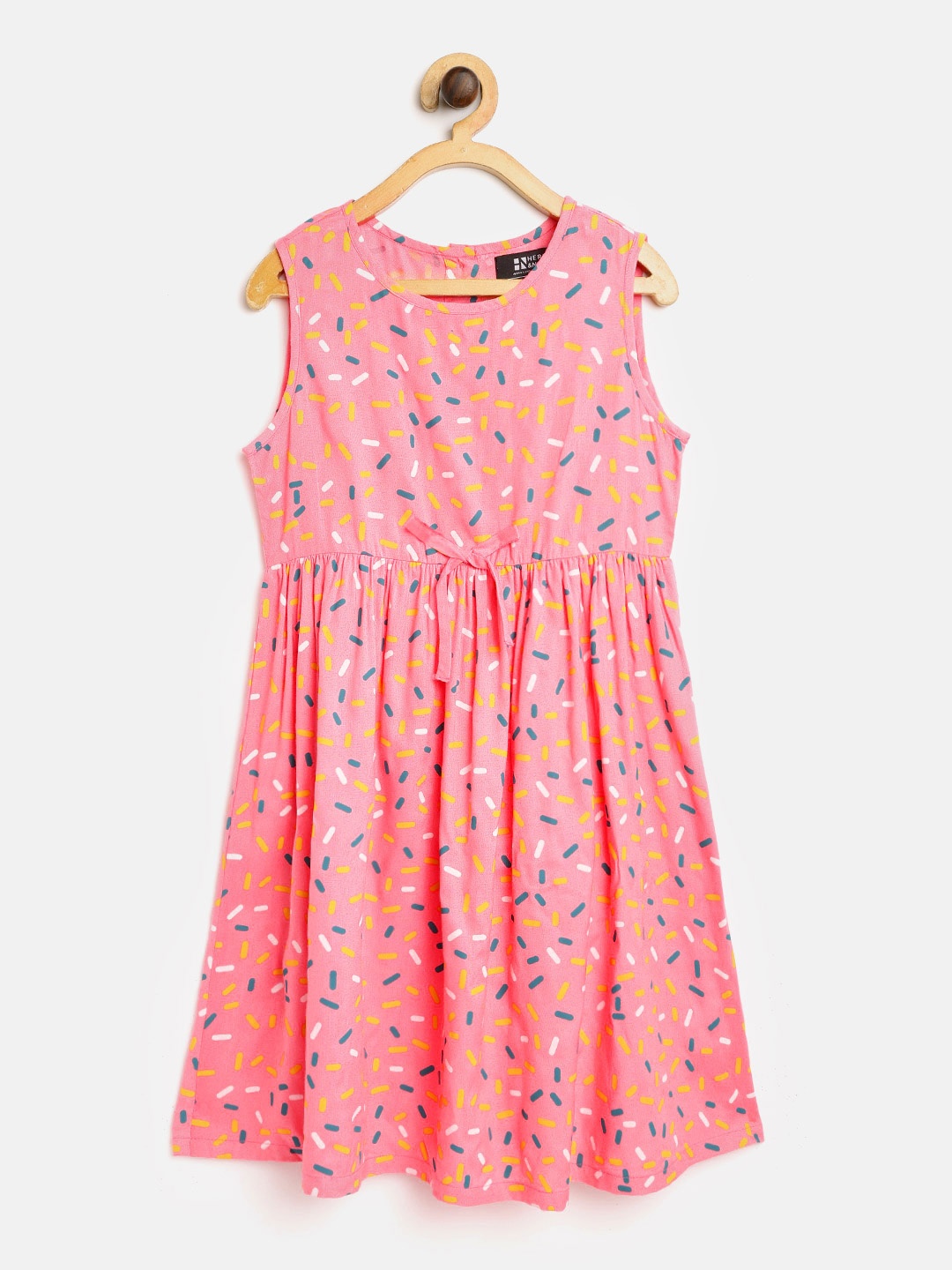 

HERE&NOW Pink & White Abstract Print Sleeveless A-Line Dress