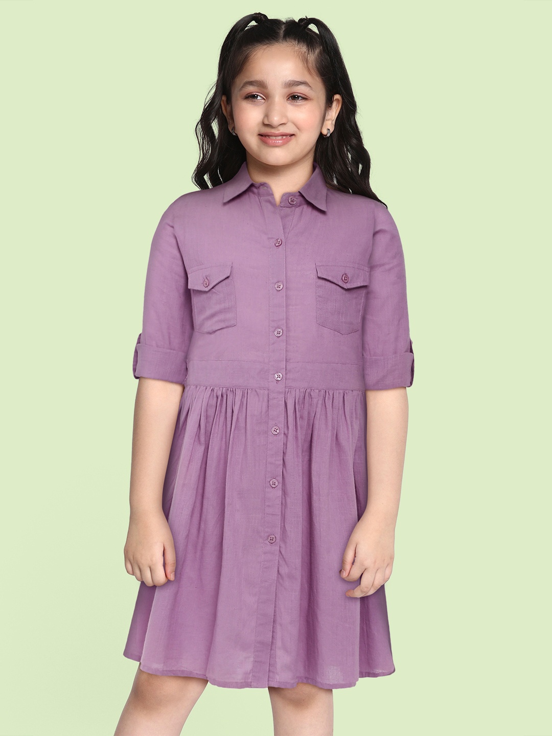 

HERE&NOW Girls Lavender Pure Cotton Shirt Dress