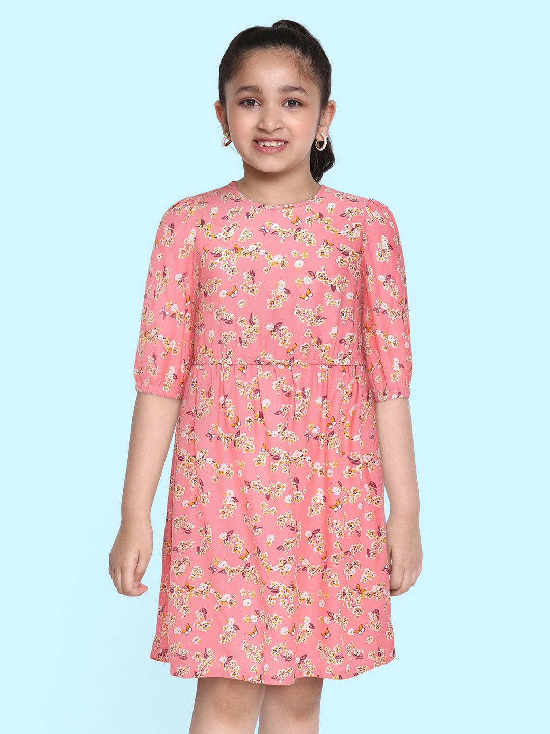 

HERE&NOW Girls Pink Floral Printed Fit and Flare Dress