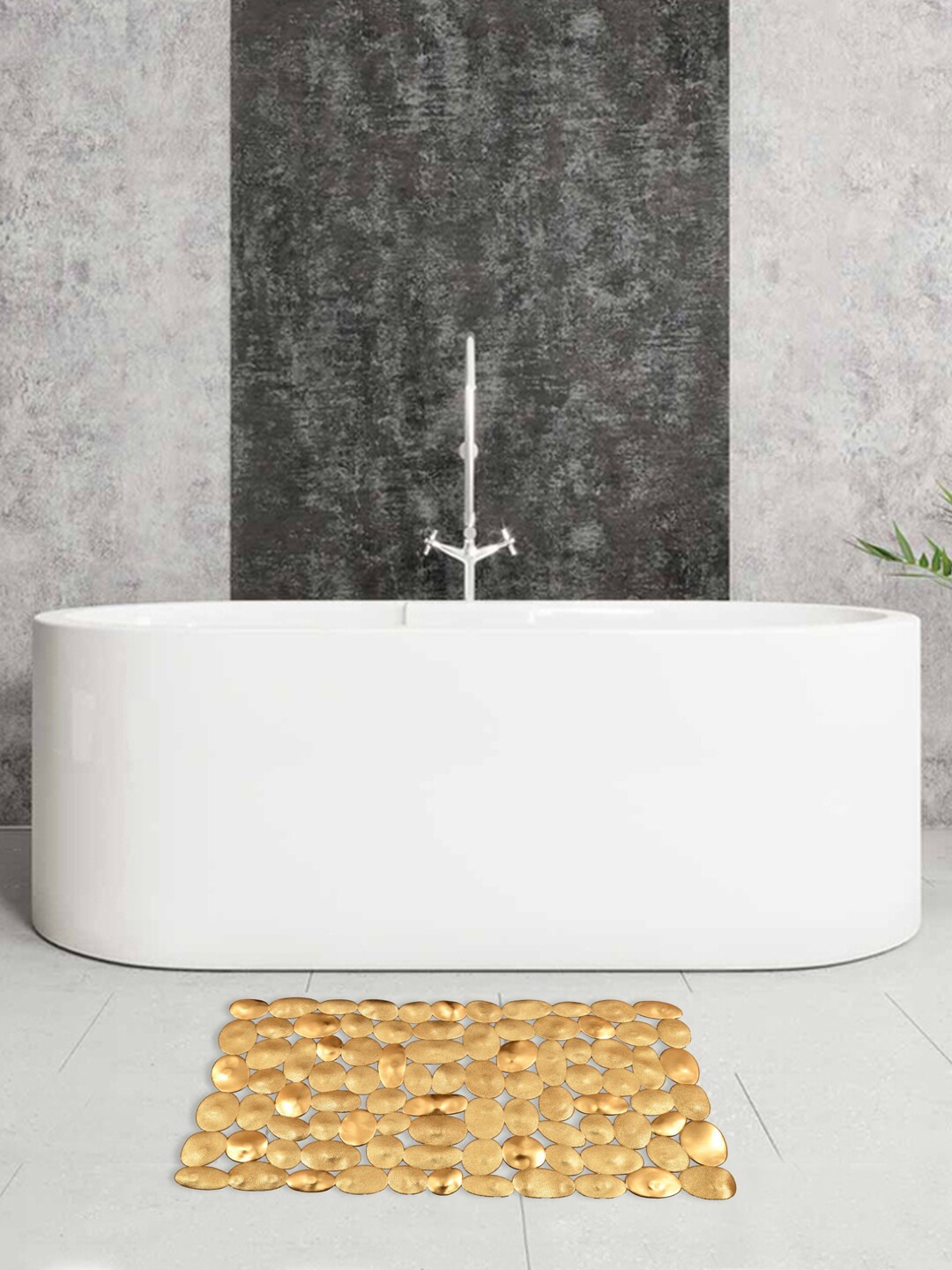 

Clasiko Golden Coloured Printed Anti Slip Bathroom Mat, Gold