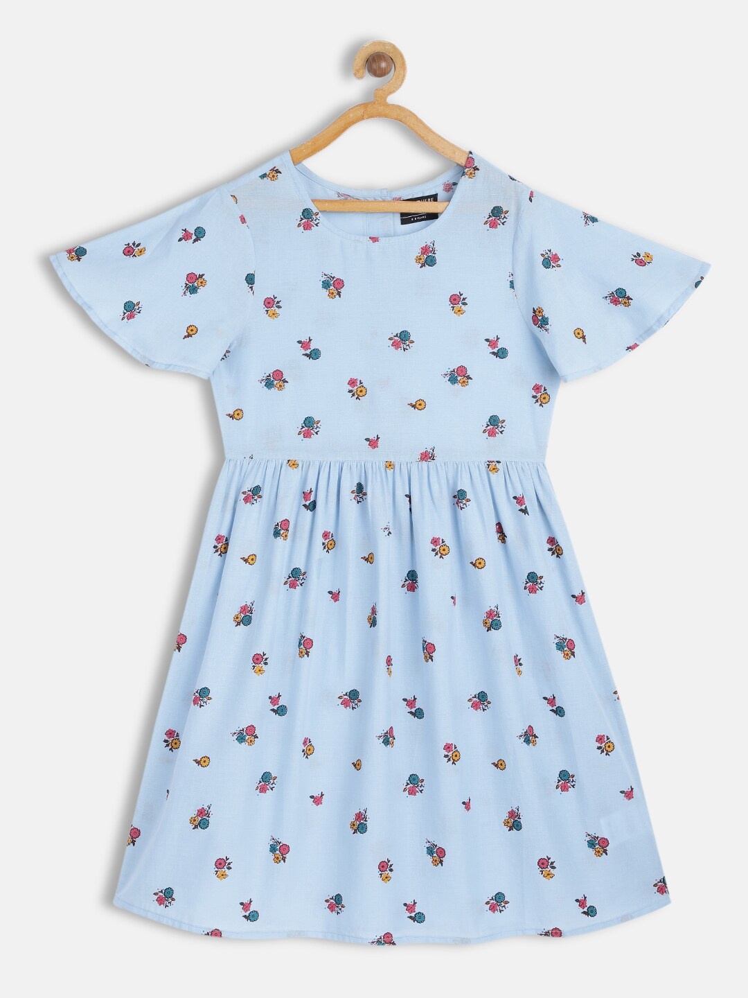 

HERE&NOW Girls Blue Printed Pure Cotton Fit & Flare Dress