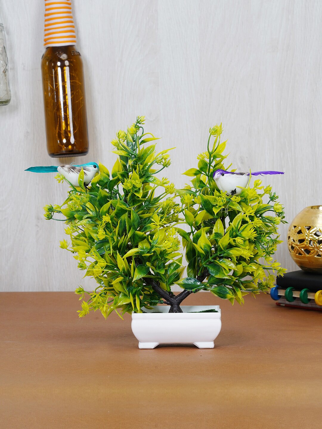 

Dekorly White & Green Artificial flower & Plant With Pot