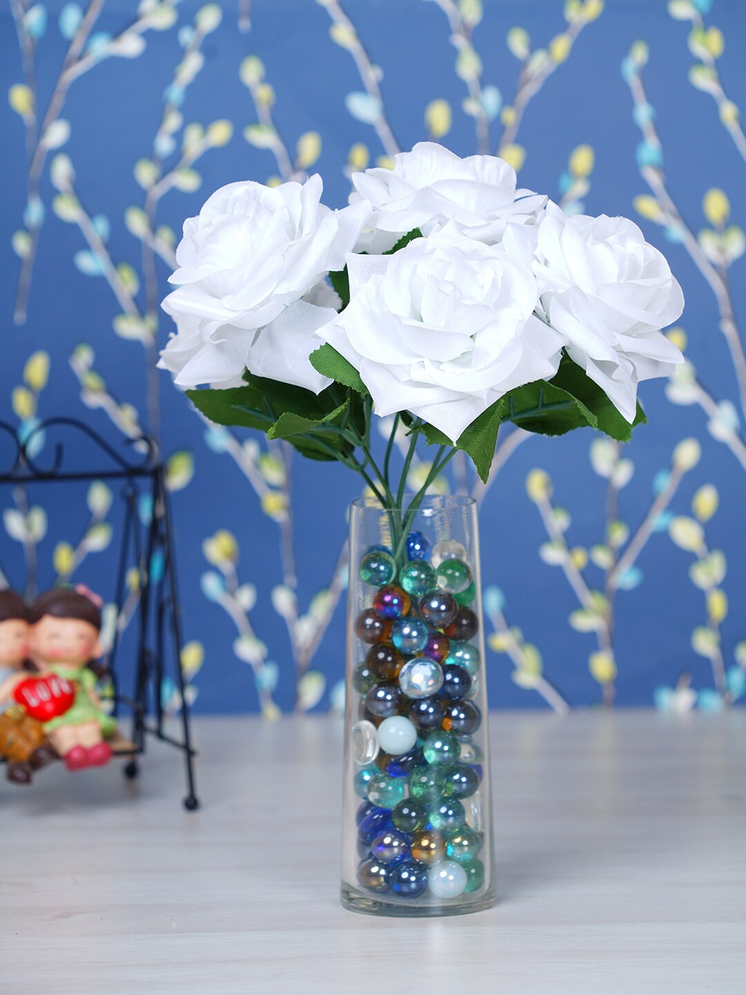 

Dekorly White Artificial Rose With Transparent Pot