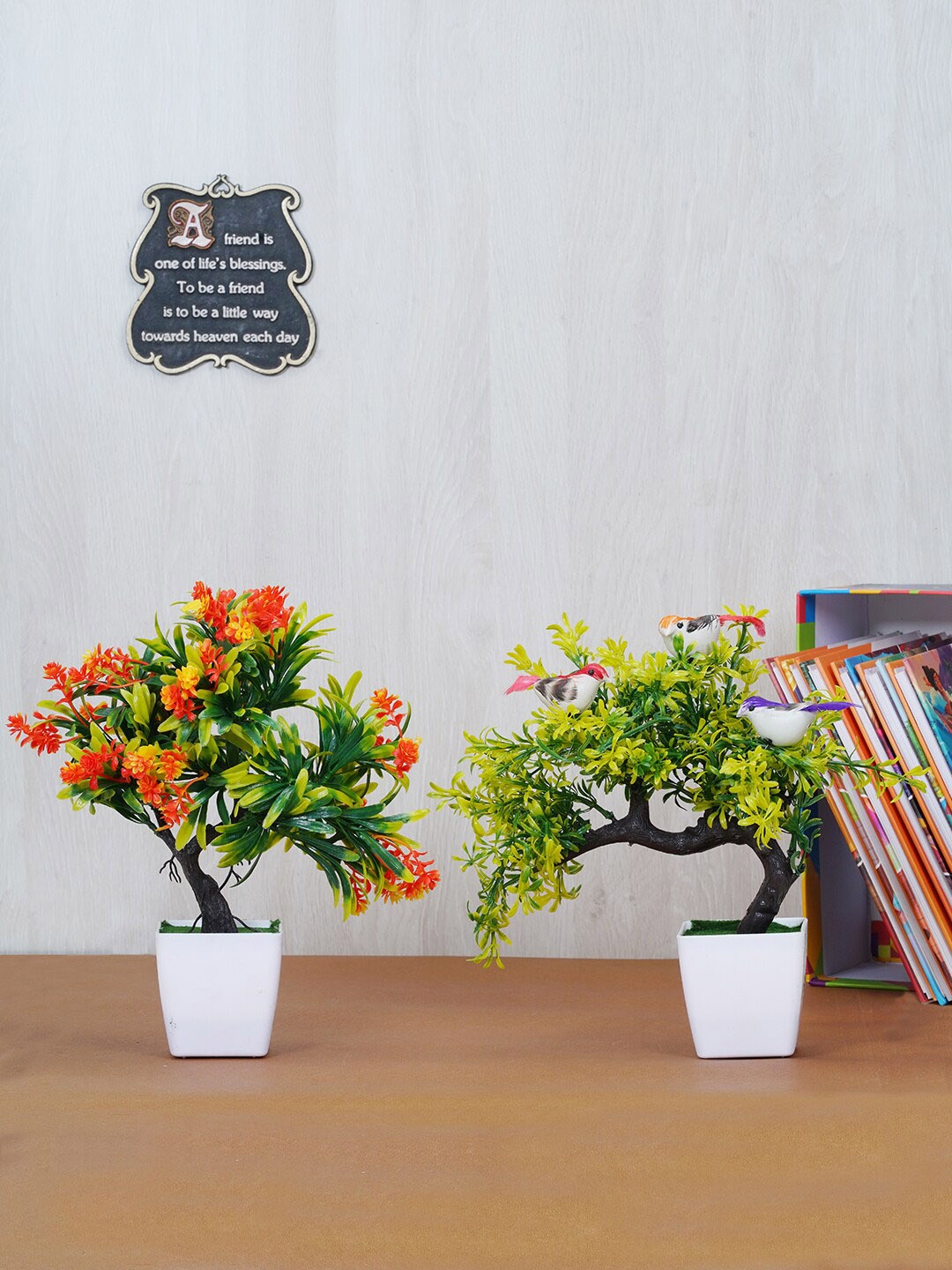 

Dekorly Orange & Green Pack of 2 Artificial Flower & Plant With Pot