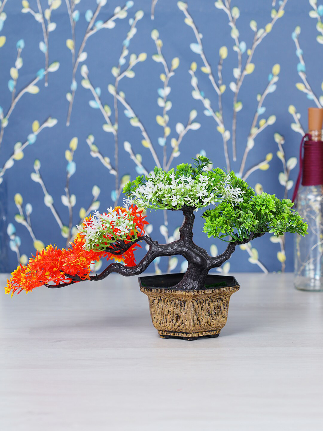 

Dekorly Green & Orange Artificial flower & Plant With Pot