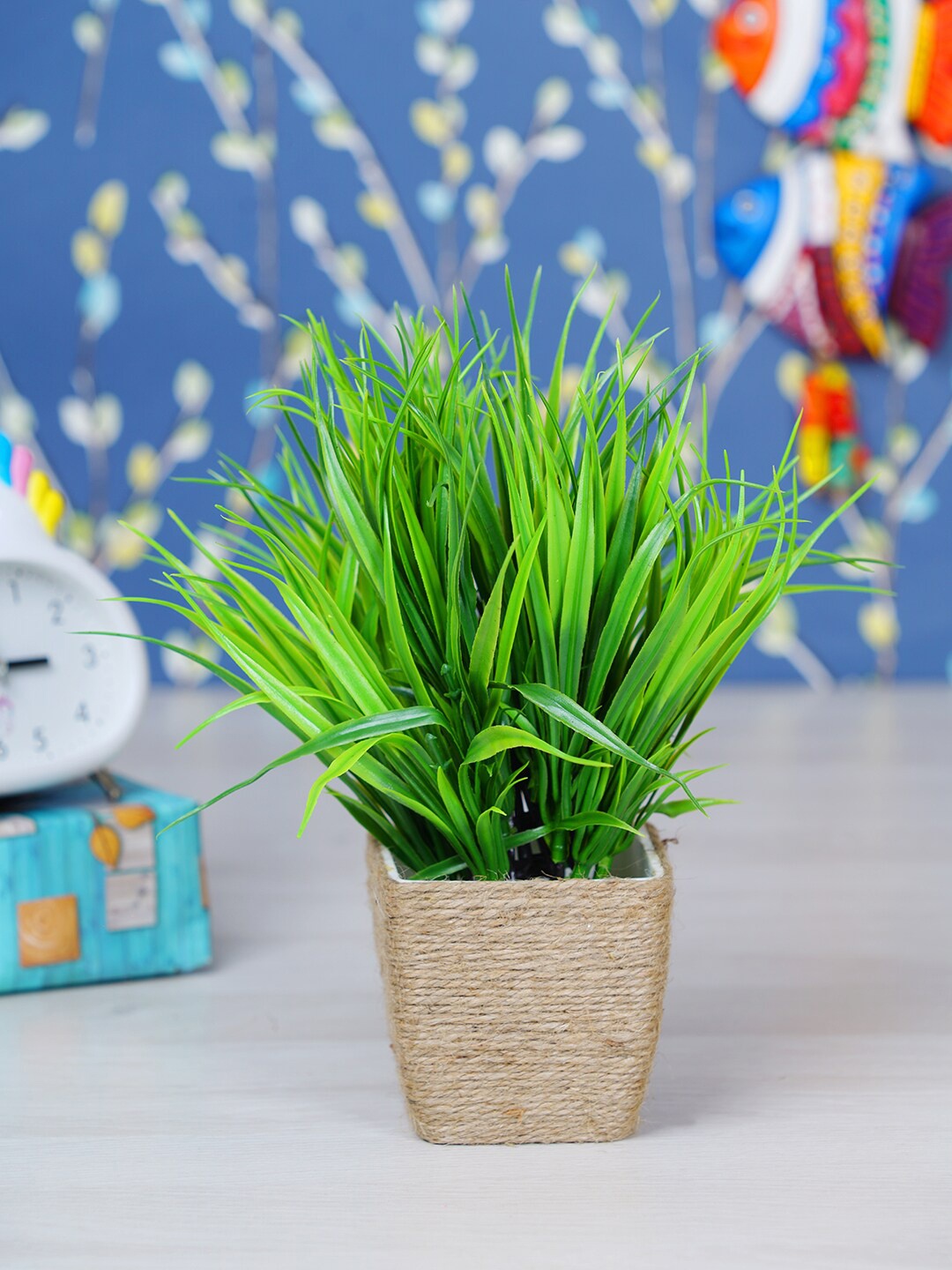 

Dekorly Green & Beige Artificial Grass With Jute Pot