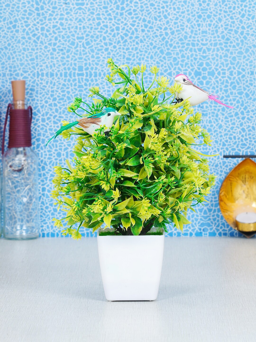 

Dekorly Green & White Artificial Plant With Pot