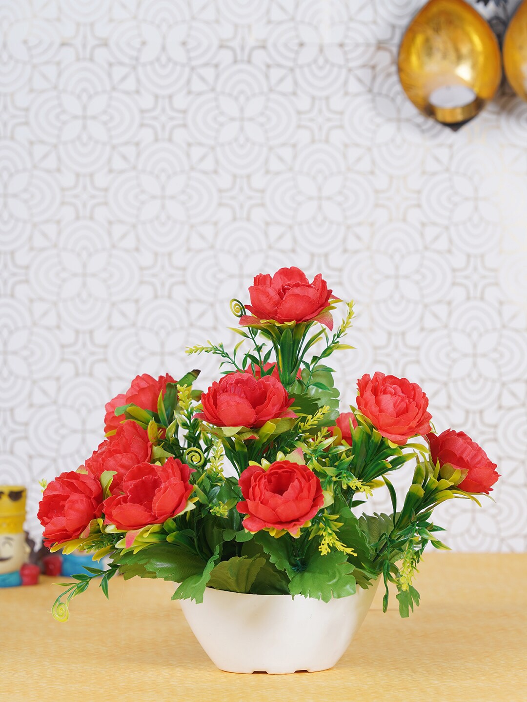 

Dekorly Red & Green Artificial Flower & Plant With Pot